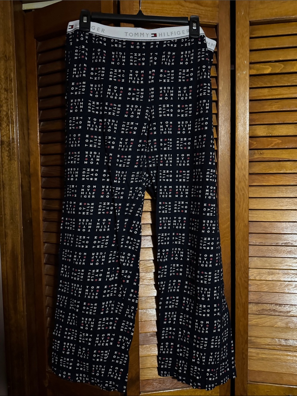Tommy Hilfiger Navy Grid Logo Lounge Pants with Red & White Accents